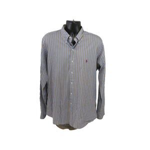 Ralph Lauren Mens Shirt XL Blue Custom Fit Striped Button Down‎ Long Sleeve Pony